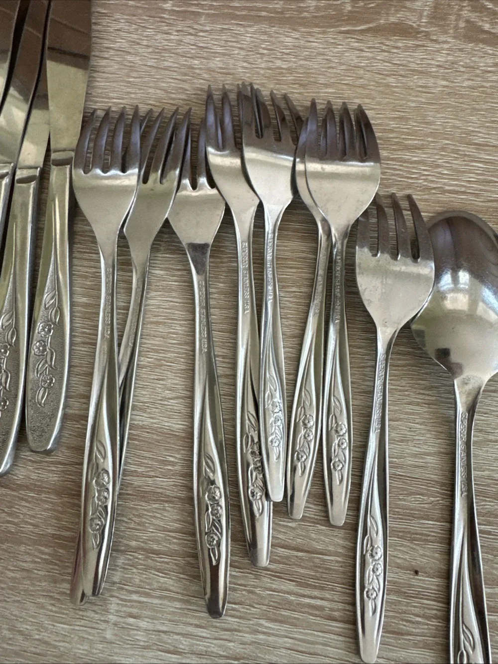 Vintage Superior Stainless Radiant Rose Stainless Steel Floral Flatware Set